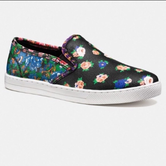 Coach Black Floral Parkside Slip On Sneakers Size 8.5 - Picture 1 of 8
